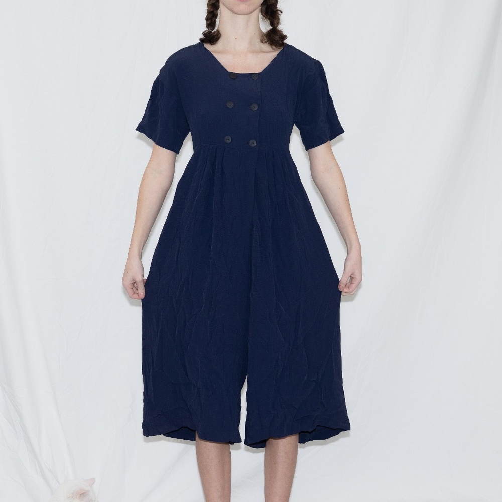 Vintage 80s navy jumpsuit button up size medium new york studio